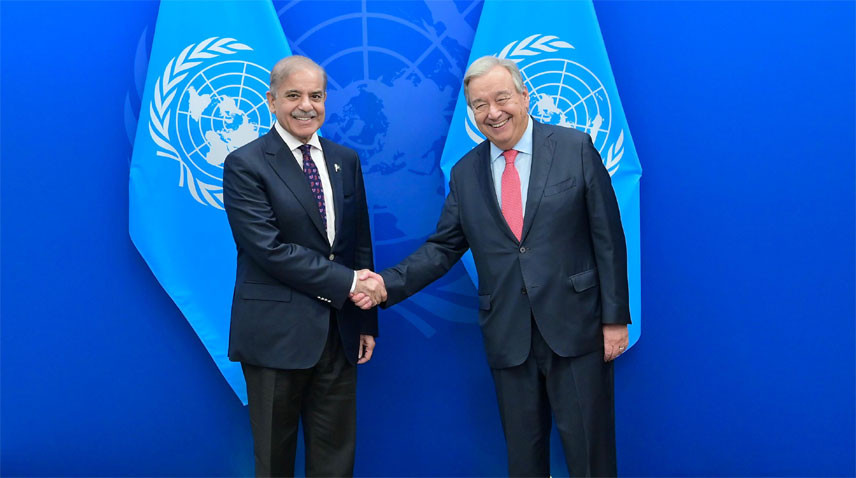 prime minister shehbaz sharif and un secretary general antonio guterres on the sidelines of the 79th un general assembly in new york us on september 25 2024 photo radio pakistan