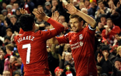 liverpool s gerrard salutes departing suarez liverpool s gerrard salutes departing suarez
