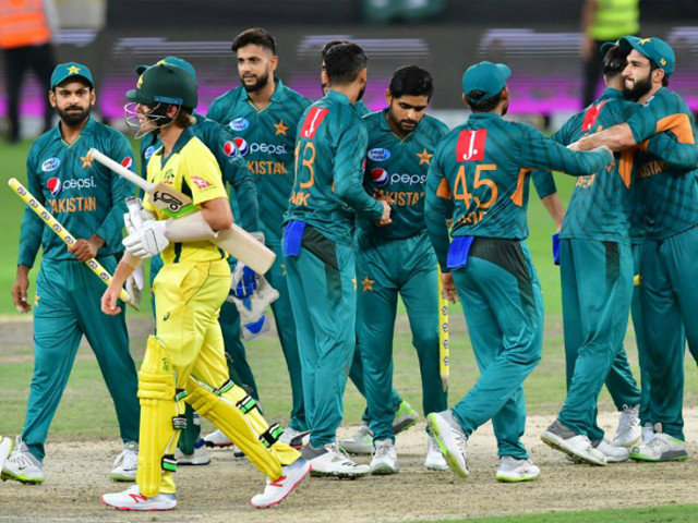 pakistan 039 s cricketers celebrate at the end of the third t20 cricket match between pakistan and australia at the international cricket stadium in dubai on october 28 2018 photo getty pakistan 039 s cricketers celebrate at the end of the third t20 cricket match between pakistan and australia at the international cricket stadium in dubai on october 28 2018 photo getty