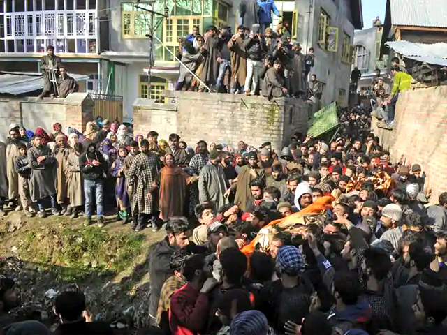 villagers carry body of zahoor ahmed during his funeral procession at sirnoo village on december 15 2018 in pulwama south of srinagar india photo getty