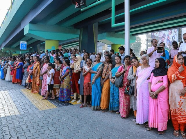 millions of women joined hands along a highway in kerala to form a women s wall on new year s day photo afp millions of women joined hands along a highway in kerala to form a women s wall on new year s day photo afp