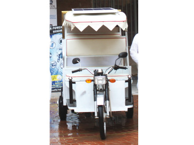 sunny side up k p directorate of science unveils solar powered rickshaw