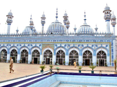 of blues and greys markazi jamia masjid stands tall against test of time