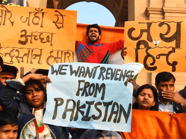 protestors demand action against pakistan at delhi 039 s india gate on february 16 after a terror attack on february 14 2019 photo afp