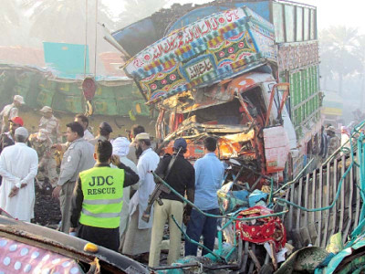 khairpur bus accident bus drivers point to new speed breaker as cause of crash