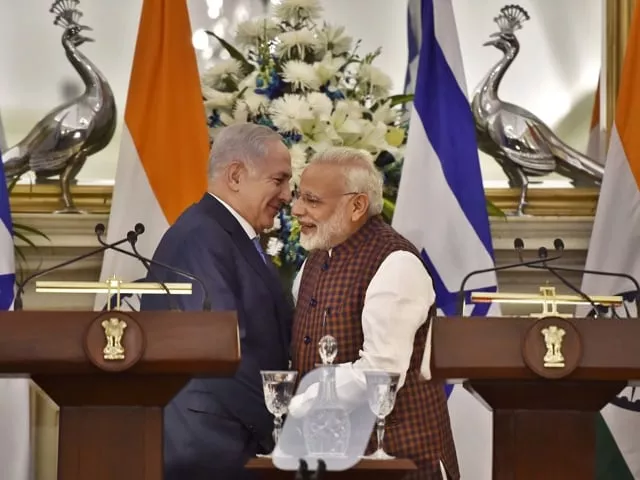 indian prime minister narendra modi and israeli prime minister benjamin netanyahu during a joint statement after delegation level talks at hyderabad house on january 15 2018 in new delhi india photo getty indian prime minister narendra modi and israeli prime minister benjamin netanyahu during a joint statement after delegation level talks at hyderabad house on january 15 2018 in new delhi india photo getty