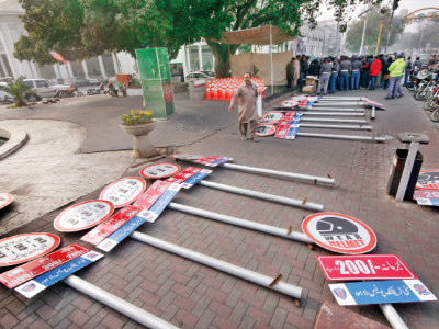 reducing traffic jams sign boards traffic cones placed on the mall reducing traffic jams sign boards traffic cones placed on the mall