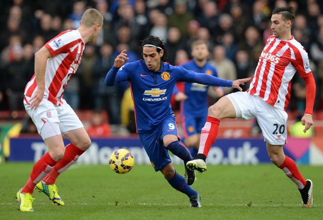 saving grace on loan striker radamel falcao savoured some grace for the visitors as manchester united were held at stoke after ryan shawcross gave the home side the lead photo afp