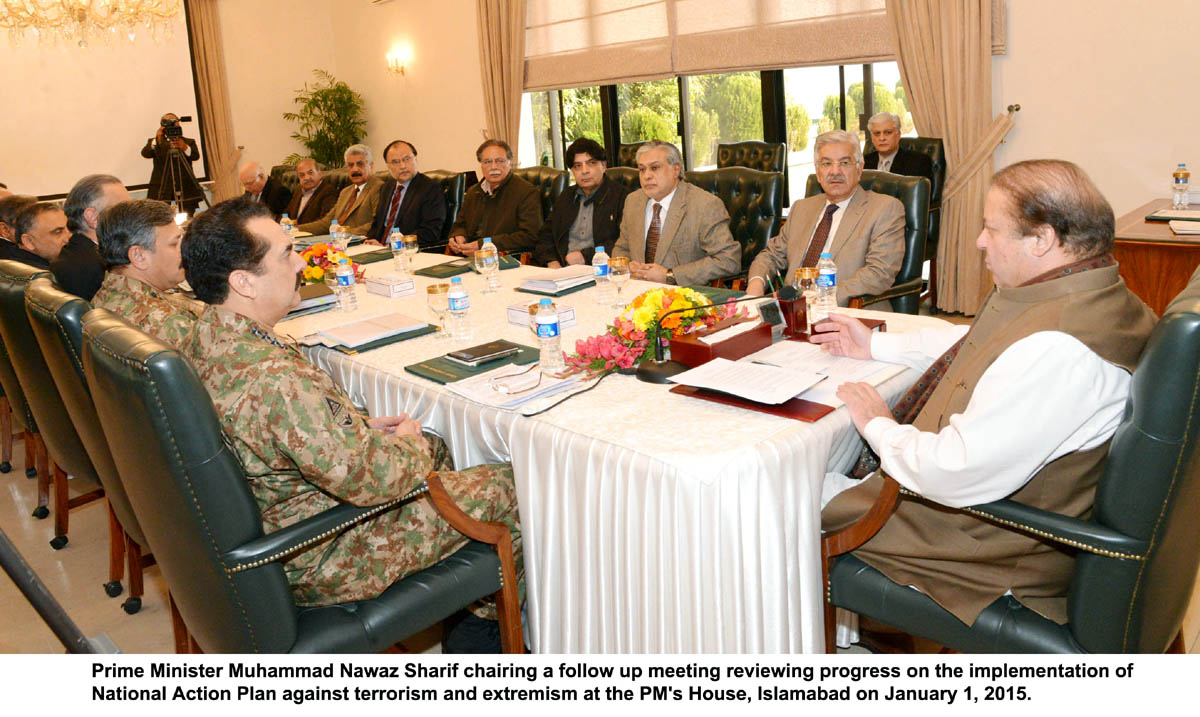 prime minister nawaz sharif chairing the national action plan follow up meeting at the pm house on thursday photo pid