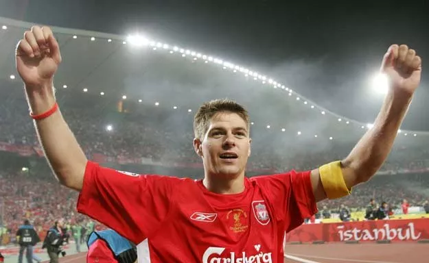 a file picture taken on may 25 2005 shows liverpool 039 s captain steven gerrard celebrating after a 3 2 penalties victory over ac milan in the final of the 2005 uefa champions league after the game was drawn 3 3 at the ataturk stadium in istanbul photo afp a file picture taken on may 25 2005 shows liverpool 039 s captain steven gerrard celebrating after a 3 2 penalties victory over ac milan in the final of the 2005 uefa champions league after the game was drawn 3 3 at the ataturk stadium in istanbul photo afp