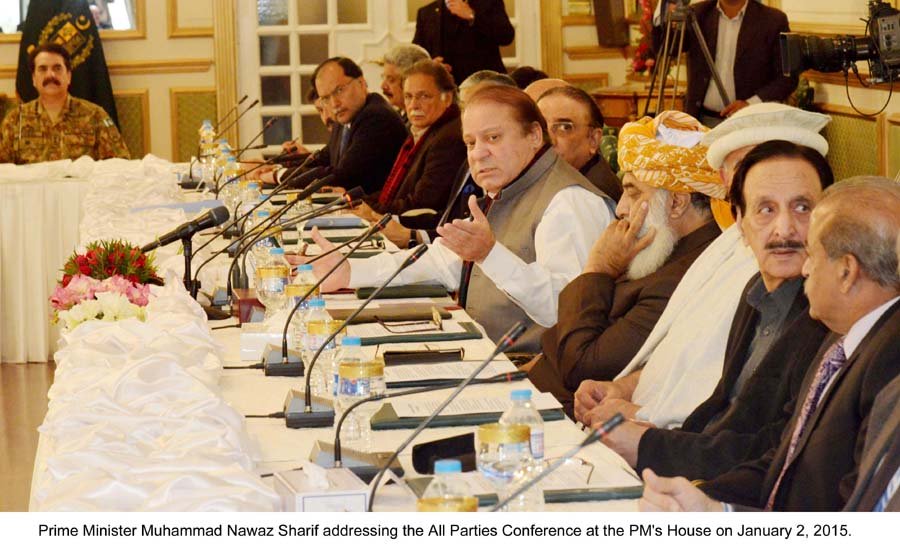 the prime minister addresses the all parties conference at pm house on january 2 2015 photo pid