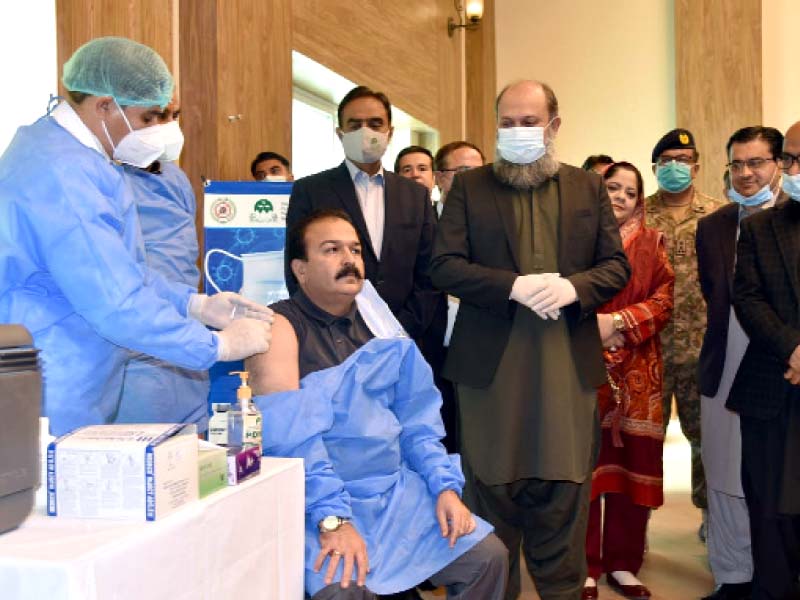 k p chief minister mahmood khan and balochistan chief minister jam kamal along with key officials launch the covid 19 vaccine inoculation campaign in their provinces photo express