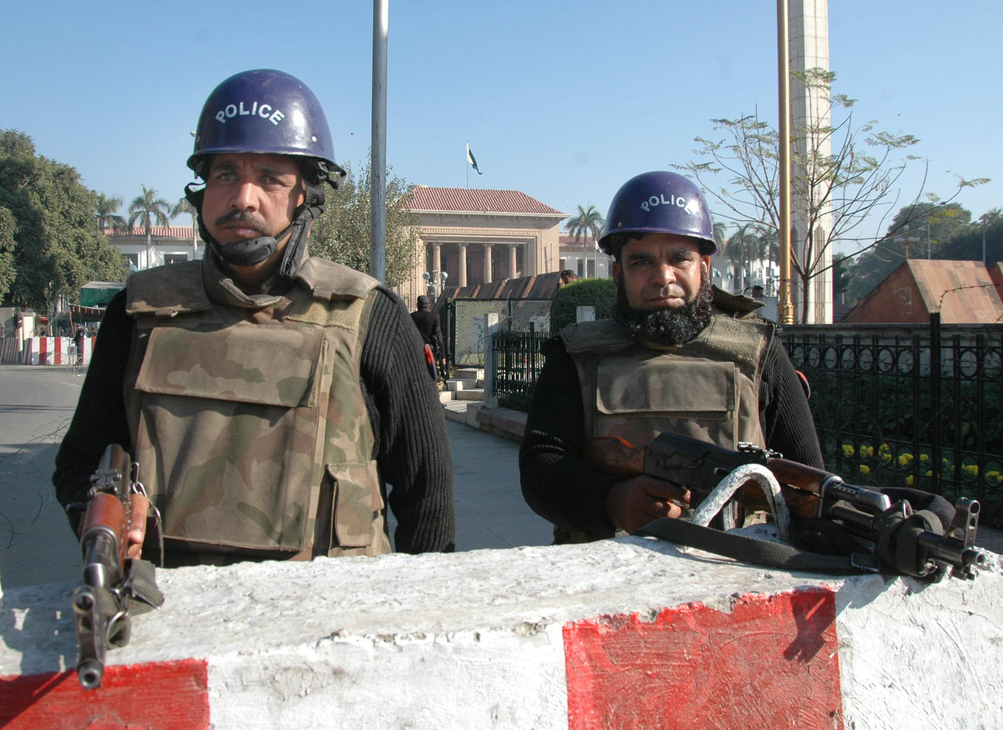 police officials standing outside punjab assembly on friday photo zahoorul haq express