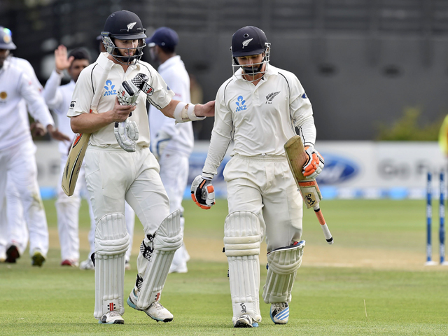 new zealand were 39 runs behind sri lanka at the break with brendon mccullum on 14 and kane williamson on four photo afp