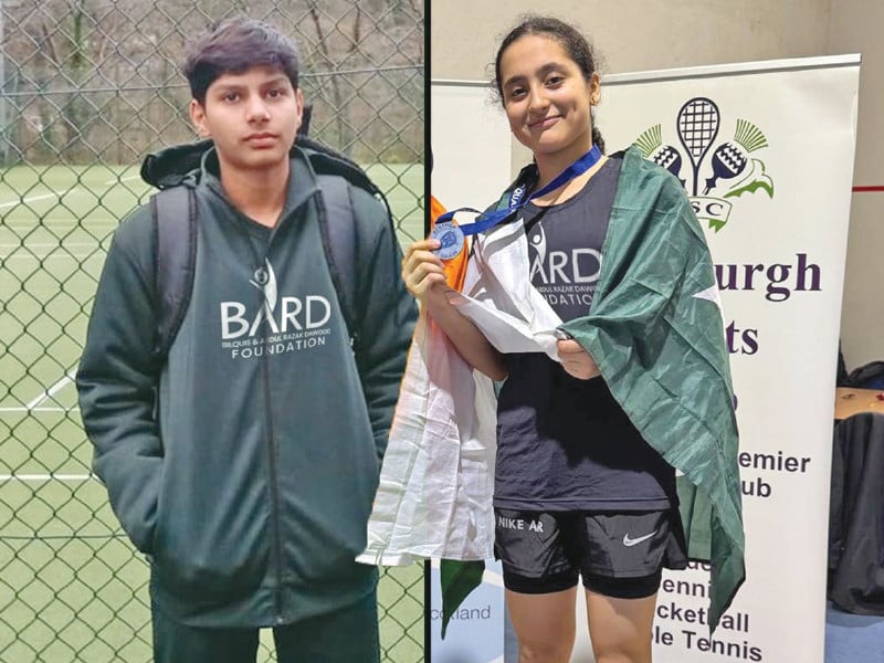 pak s rising squash stars mahnoor ali and sohail adnan pose for camera after scottish open wins photo bard foundation