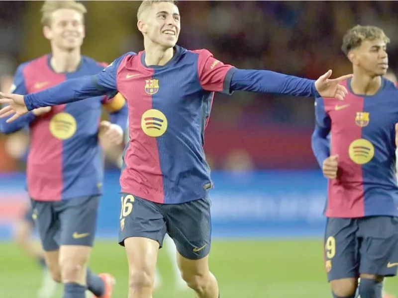 barcelona s spanish midfielder fermin lopez struck twice and set up another in the rout of valencia photo afp barcelona s spanish midfielder fermin lopez struck twice and set up another in the rout of valencia photo afp