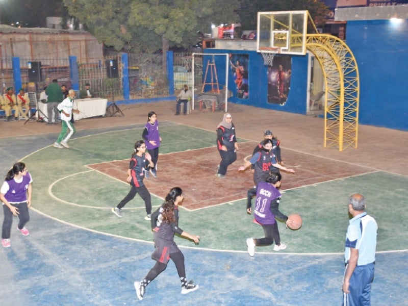 a view of the girls quarter final basketball match during the kashmir day rangers cup photo kba