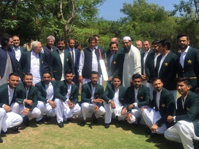 the pakistan world cup squad with prime minister imran khan on april 19 2019 at bani gala photo express