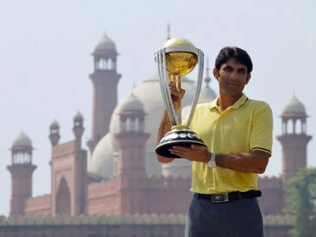 misbahul haq poses with icc world cup 2015 trophy during a ceremony photo afp misbahul haq poses with icc world cup 2015 trophy during a ceremony photo afp