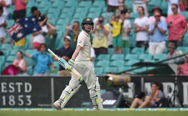 smith backed by four centuries passed bradman 039 s 1947 48 record of 715 for most australian runs in a series against india with a frenetic 71 off 70 balls photo afp