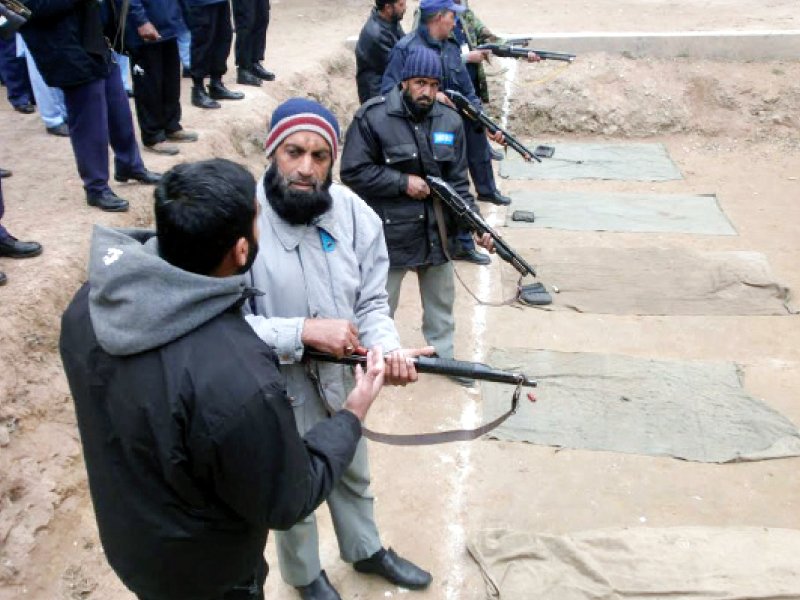 police officials train school security guards at police lines photo hassan naqvi express