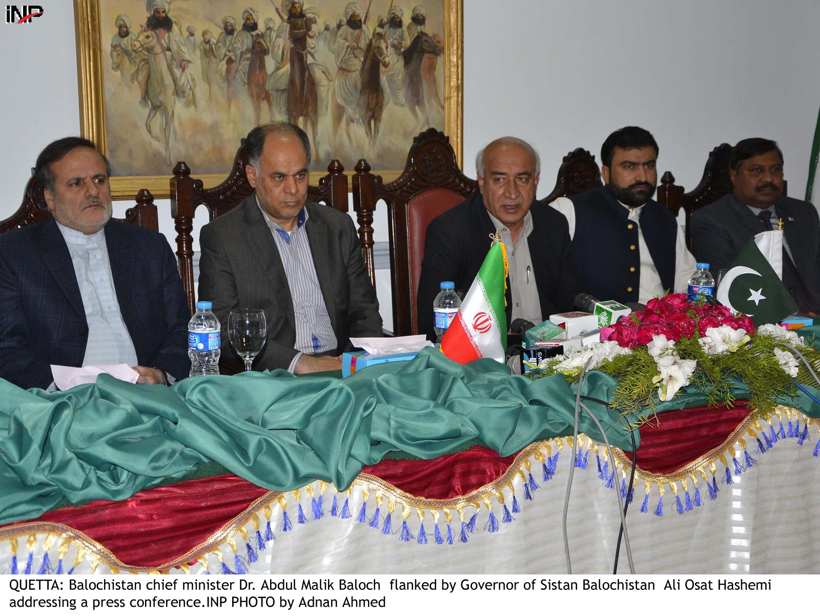 sistan baluchistan governor ali osat hashemi 2nd l and balochistan chief minister abdul malik baloch 2nd r addressing a joint press conference in quetta on sunday photo inp