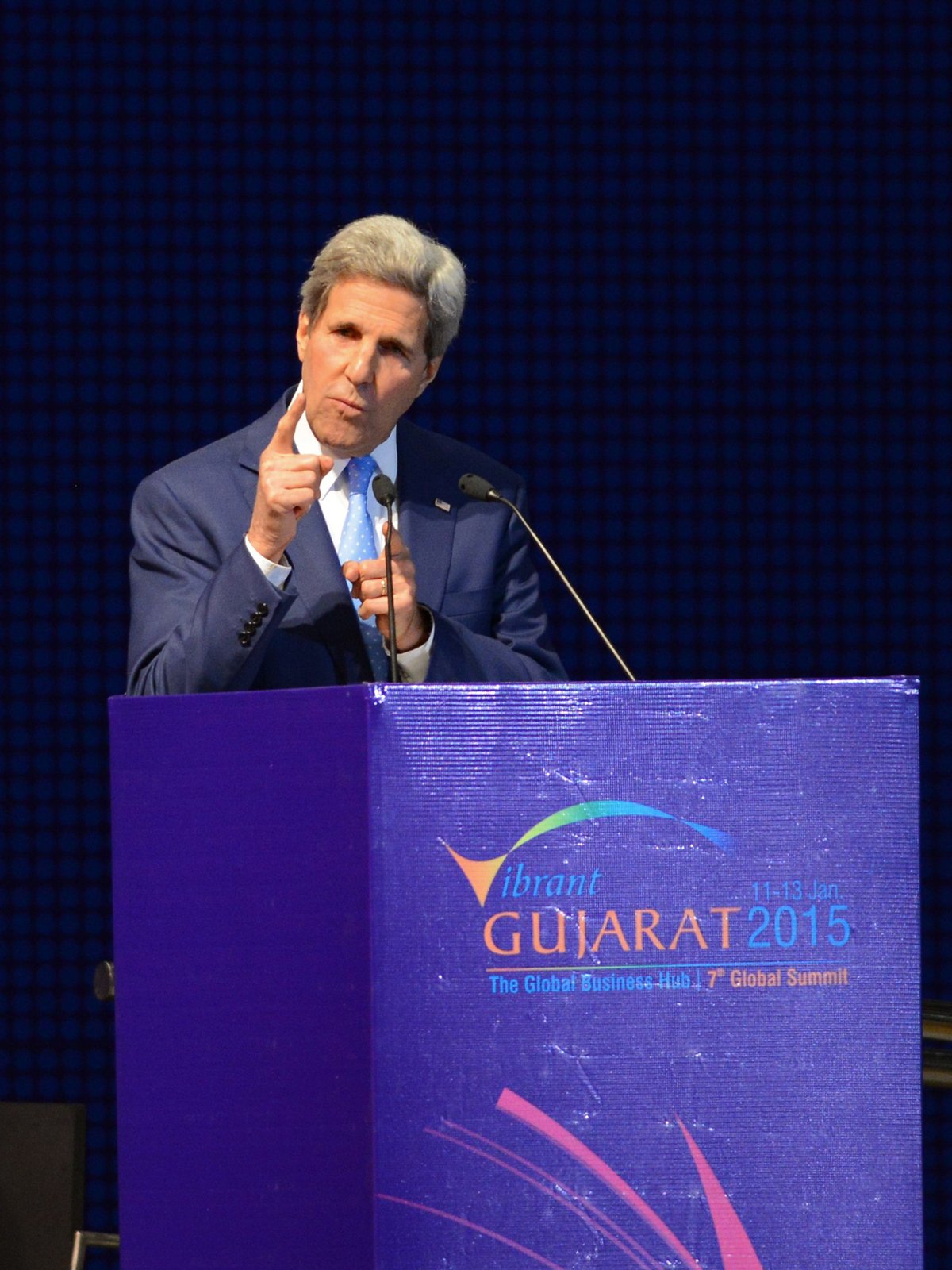 the us secretary of state john kerry addressing the vibrant gujarat in india on sunday photo afp