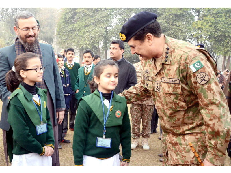 army chief general raheel sharif greets aps students in peshawar photo ppi