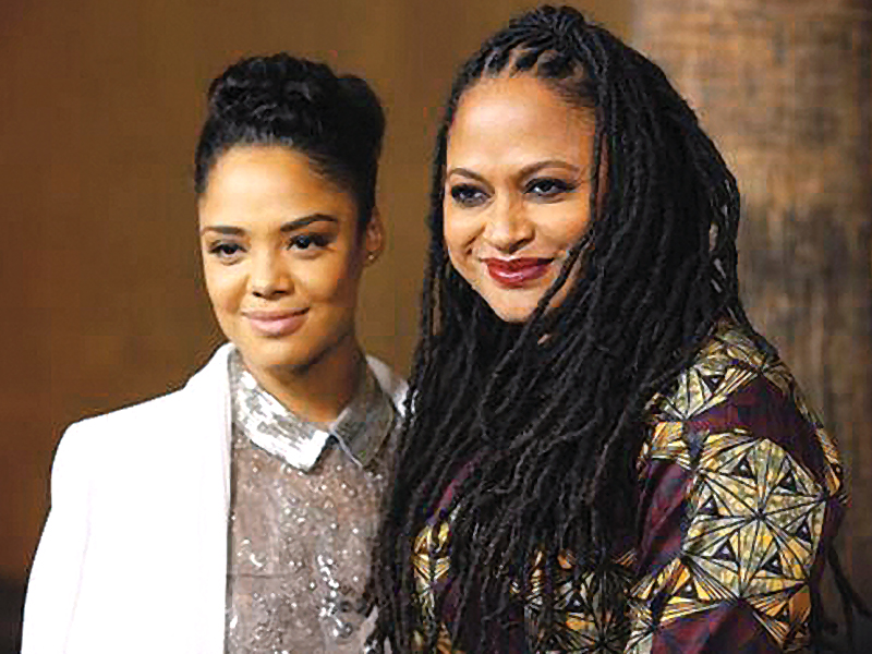 director and executive producer ava duvernay l and actor tessa thompson r pose at the screening of selma photo reuters