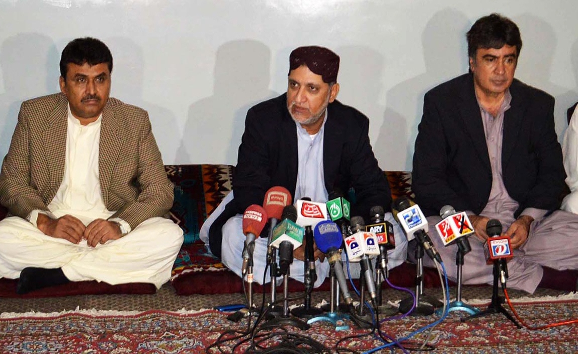 bnp chief akhtar mengal speaks against military courts in a press conference in quetta on tuesday january 13 2015 photo online