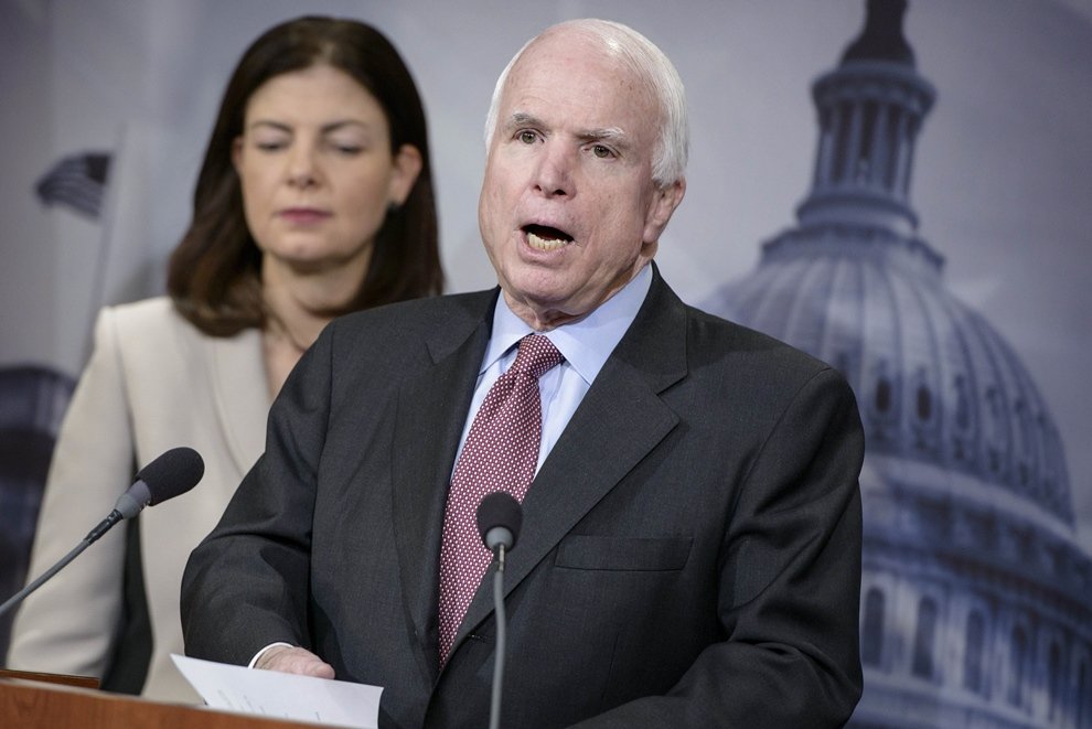 us senator john mccain speaks in support of putting a two year moratorium on international transfers of guantanamo detainees determined to be medium or high risk photo afp