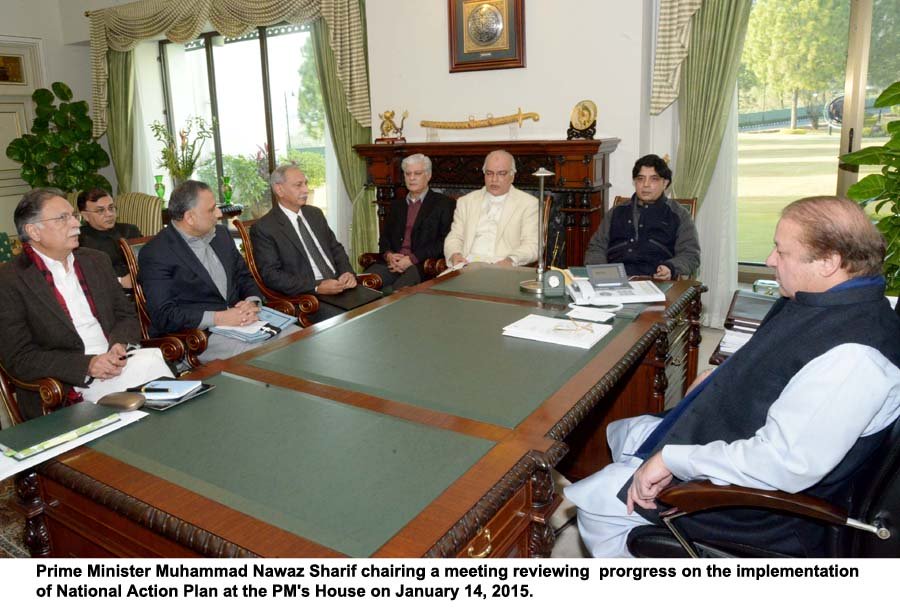 prime minister nawaz sharif chairs the review meeting of the national action plan at the pm house on january 14 2015 photo pid