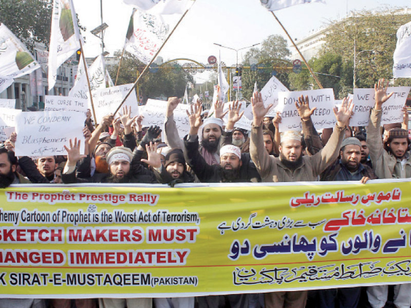 members of various religious organisation held a rally in support of the attack on charlie hebdo photo abid nawaz express
