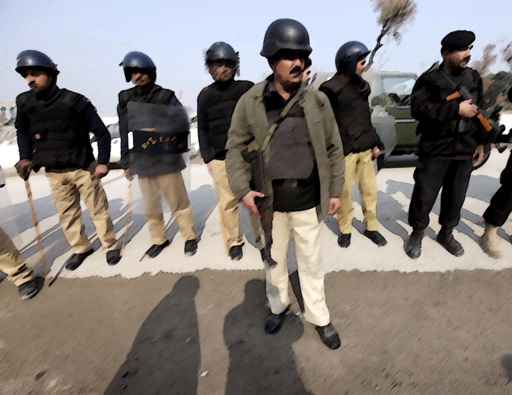 police personnel fired blank shots in the air to disperse the protesters after a quarrel developed between police and angry protesters after they insisted to produce the women hidden in the house photo ppi