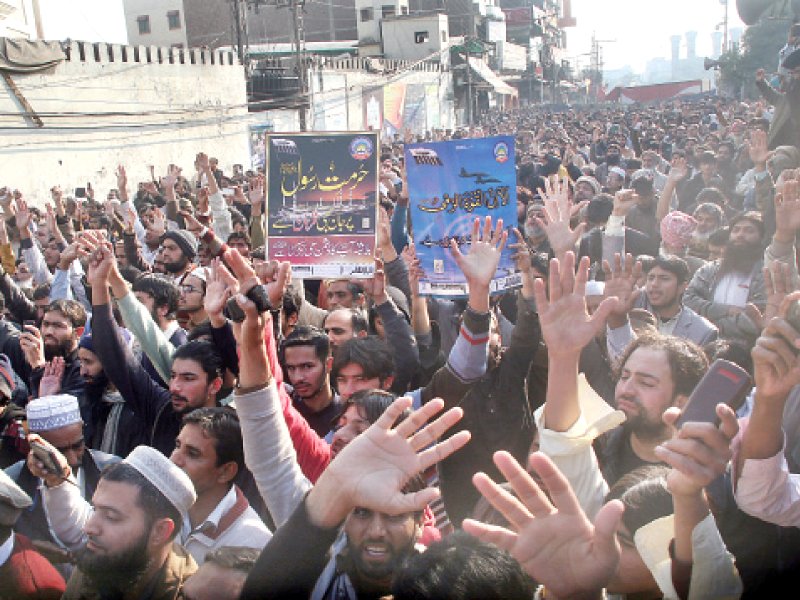 hundreds marched on the streets to condemn blasphemous caricatures carried by charlie hebdo photo abid nawaz express