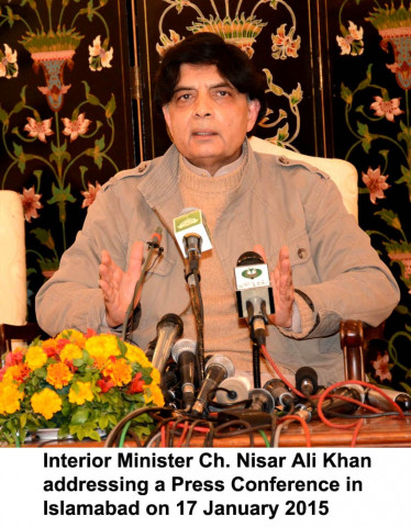 interior minister chaudhry nisar addressing a press conference in islamabad on saturday photo pid interior minister chaudhry nisar addressing a press conference in islamabad on saturday photo pid