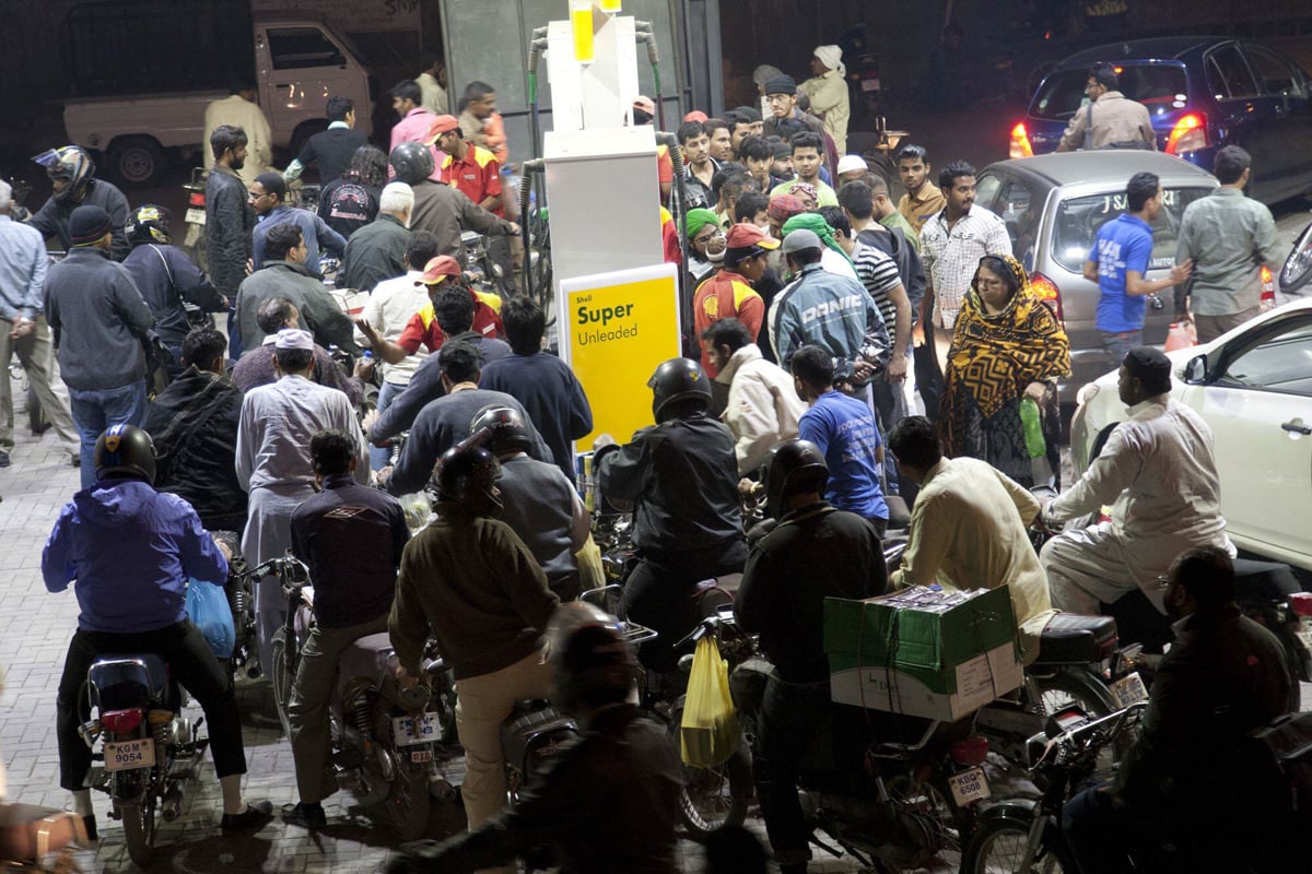 people standing in queues to get petrol at a petrol pum in karachi photo mohammad saqib express