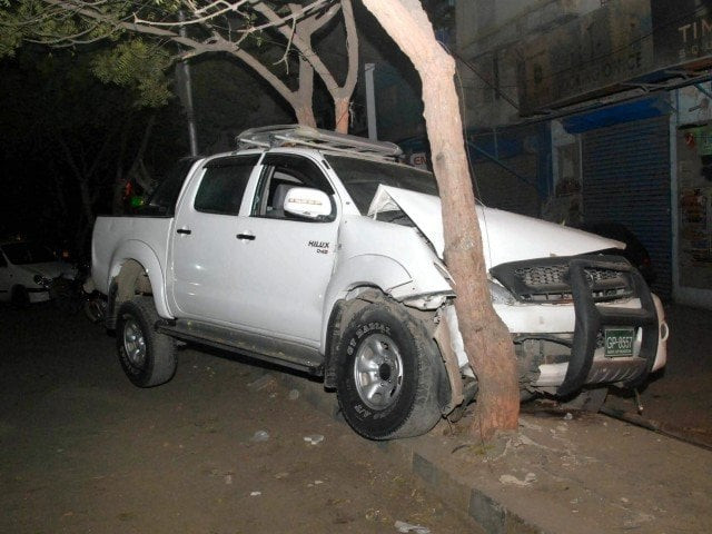 the double cabin vehicle that came under attack on sunday night photo mohammad noman expres the double cabin vehicle that came under attack on sunday night photo mohammad noman expres