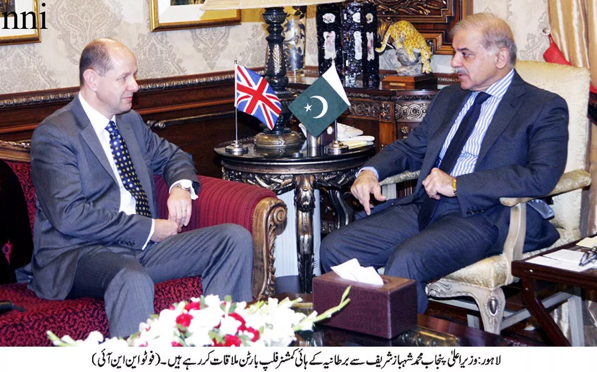 punjab chief minister shahbaz sharif r along with british high commissioner phillip barton l photo nni punjab chief minister shahbaz sharif r along with british high commissioner phillip barton l photo nni
