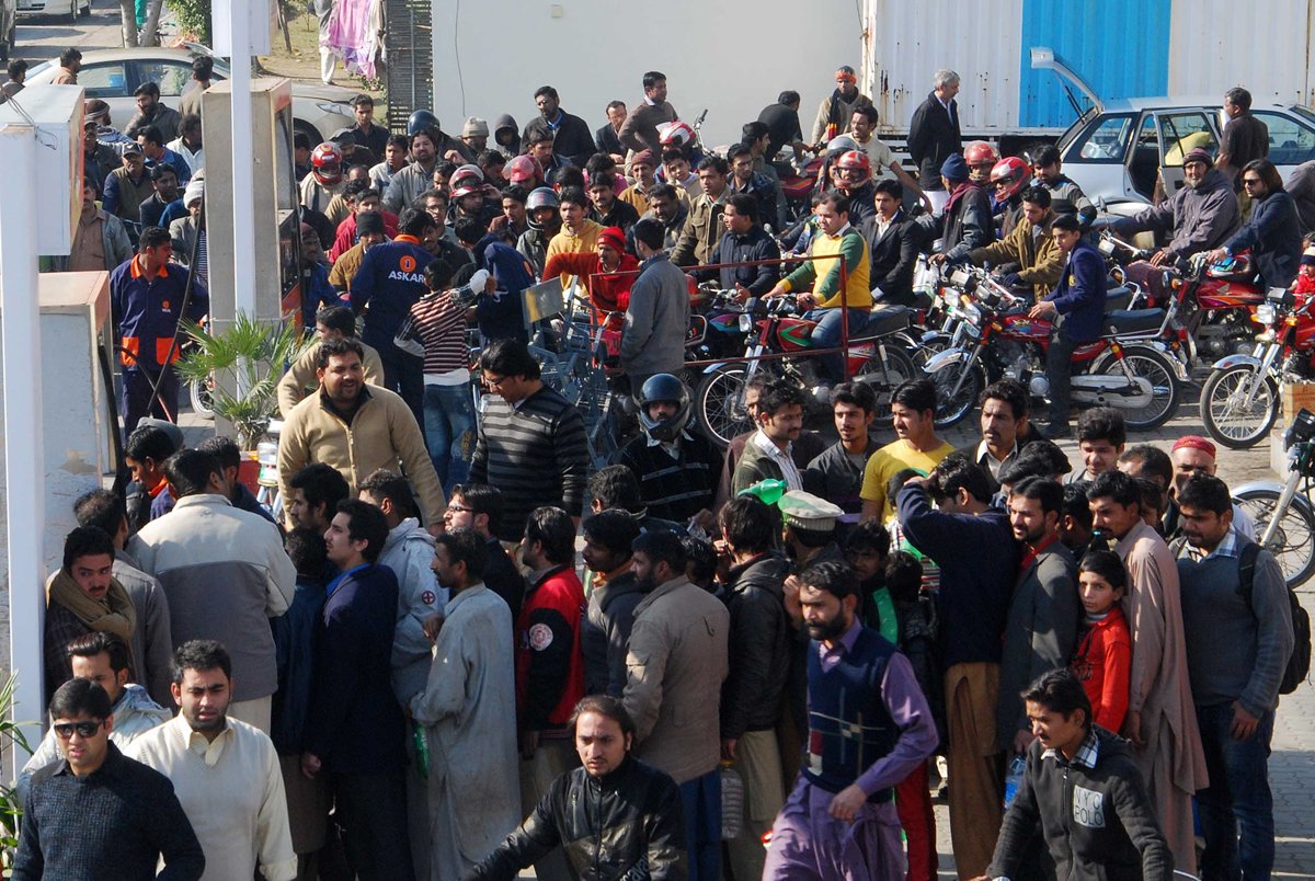 motorists queue at a petrol station in lahore on january 20 2015 photo riaz ahmed express