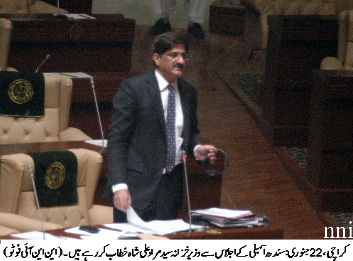 sindh finance minister murad ali shah addressing provincial assembly photo nni