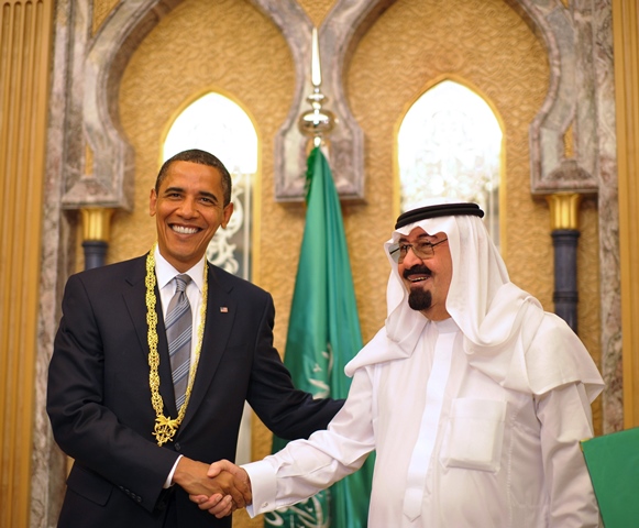 a file picture taken on june 3 2009 shows us president barack obama l shaking hands with saudi king abdullah bin abdul aziz al saud after he was presented with the king abdul aziz order of merit during a bilateral meeting at the king 039 s ranch in al janadriya in the outskirts of riyadh saudi arabia 039 s king abdullah bin abdulaziz died on january 23 2015 the opec kingpin 039 s royal court said in a statement photo afp