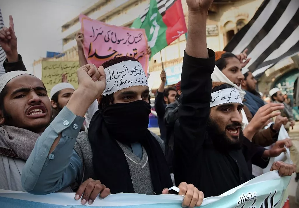activists from different pakistani religious parties shout slogans against the printing of satirical sketches of the prophet mohammed by french magazine charlie hebdo in peshawar photo afp activists from different pakistani religious parties shout slogans against the printing of satirical sketches of the prophet mohammed by french magazine charlie hebdo in peshawar photo afp