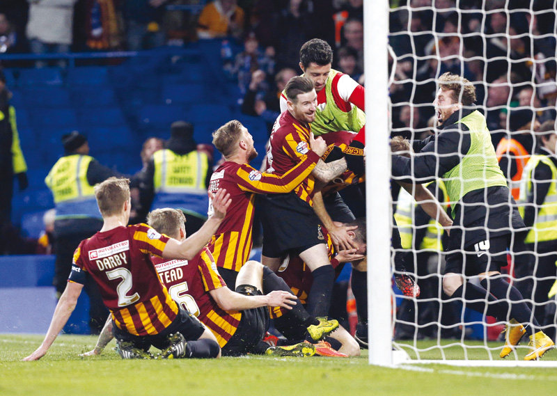 bradford city came back from 2 0 down to beat premier league leaders chelsea 4 2 at stamford bridge photo afp