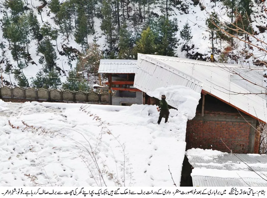 a boy shovels snow on a roof in yakh tangay in besham photo umar bacha express a boy shovels snow on a roof in yakh tangay in besham photo umar bacha express
