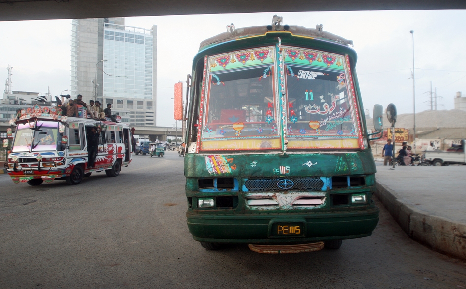 a marwat coach idles by the kpt interchange in karachi photo athar khan express