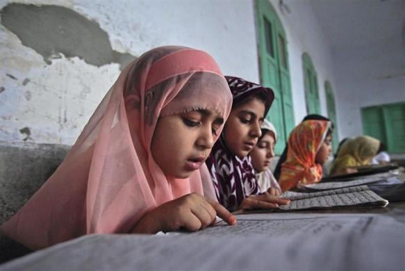 federation of madrassa 039 s protest as it is obstructing the right to education photo reuters