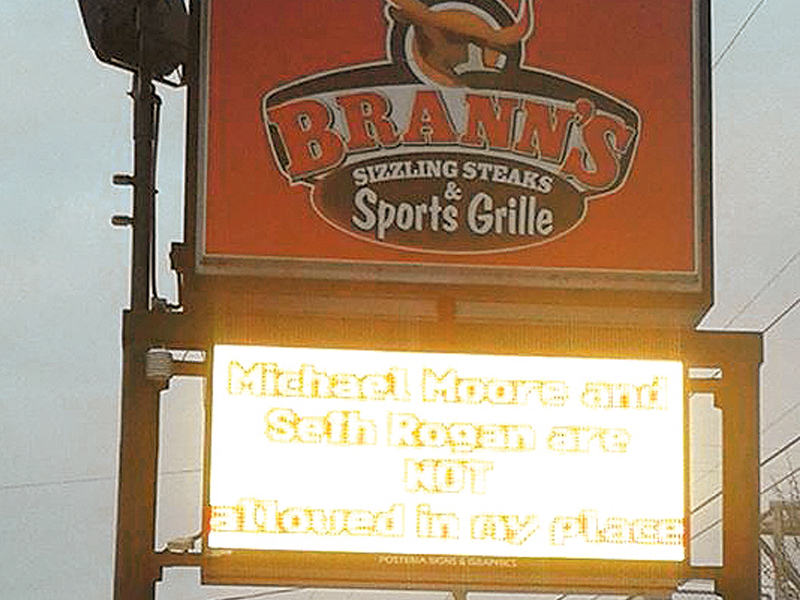 michigan steakhouse owner tommy bran put up a sign which read that the two are no longer welcomed at his restaurant photo file