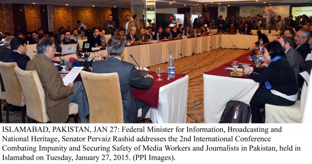 pervaiz rashid addresses the 2nd international conference combating impunity and security safety of media workers and journalists in pakistan photo ppi pervaiz rashid addresses the 2nd international conference combating impunity and security safety of media workers and journalists in pakistan photo ppi