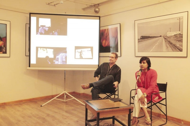 award winning german filmmaker till passow and visual artist yaminay nasir chaudhri hold a discussion with the audience after short films made by students of the szabist media sciences department were screened photo courtesy szabist media sciences department